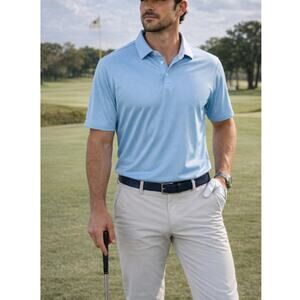 New FootJoy Men's Sky Blue Polka Dot Print Performance Polo T-Shirt Size XL